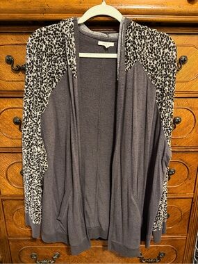 Maurices Gray Cardigan with Leopard Accent